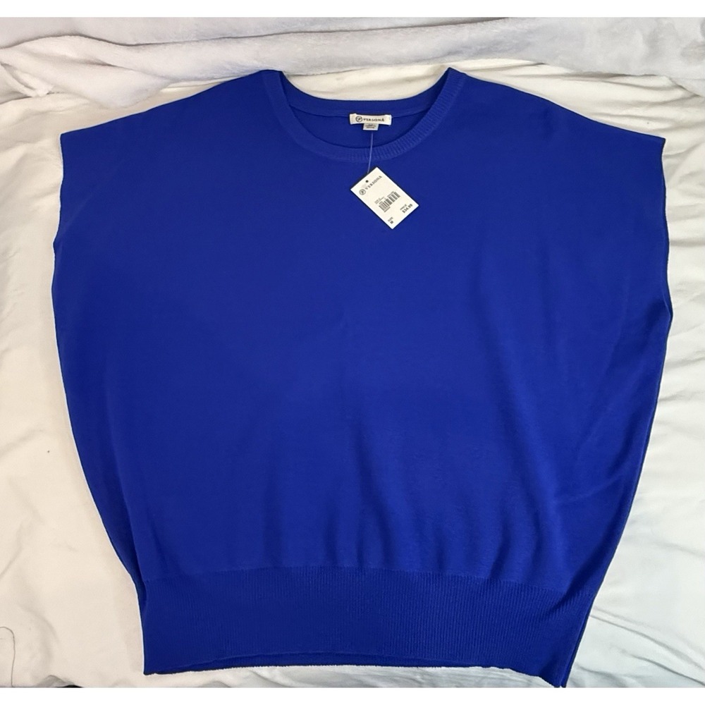 Versona Blue Blouson Top M NWT Sleeveless Knit Stretch Waist Soft